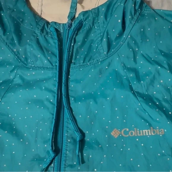 Columbia flash forward hooded wind breaker, med, teal, gently used. - Picture 4 of 11